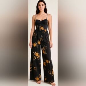 Band of Gypsies Black and Gold Floral Sweetheart Bustier Jumpsuit - Sz XS